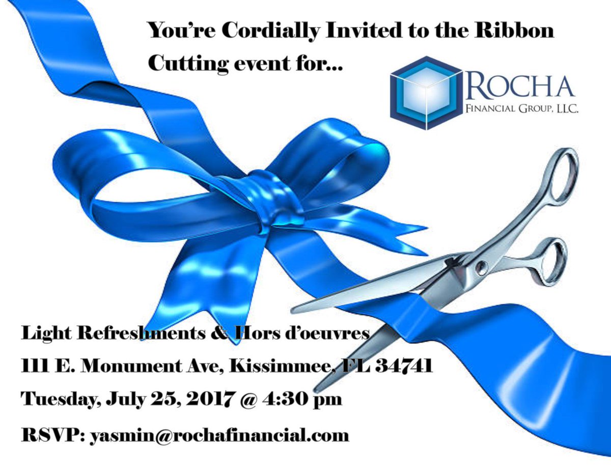 OrlandoChamber's tweet photo. Celebrate opening of @RochaFinancial new office 7/25 4:30pm with #RibbonCutting refreshments &amp; hors d'oeuvres 111 E. Monument Ave, Ste 401 https://t.co/SQ7nOOFpY1