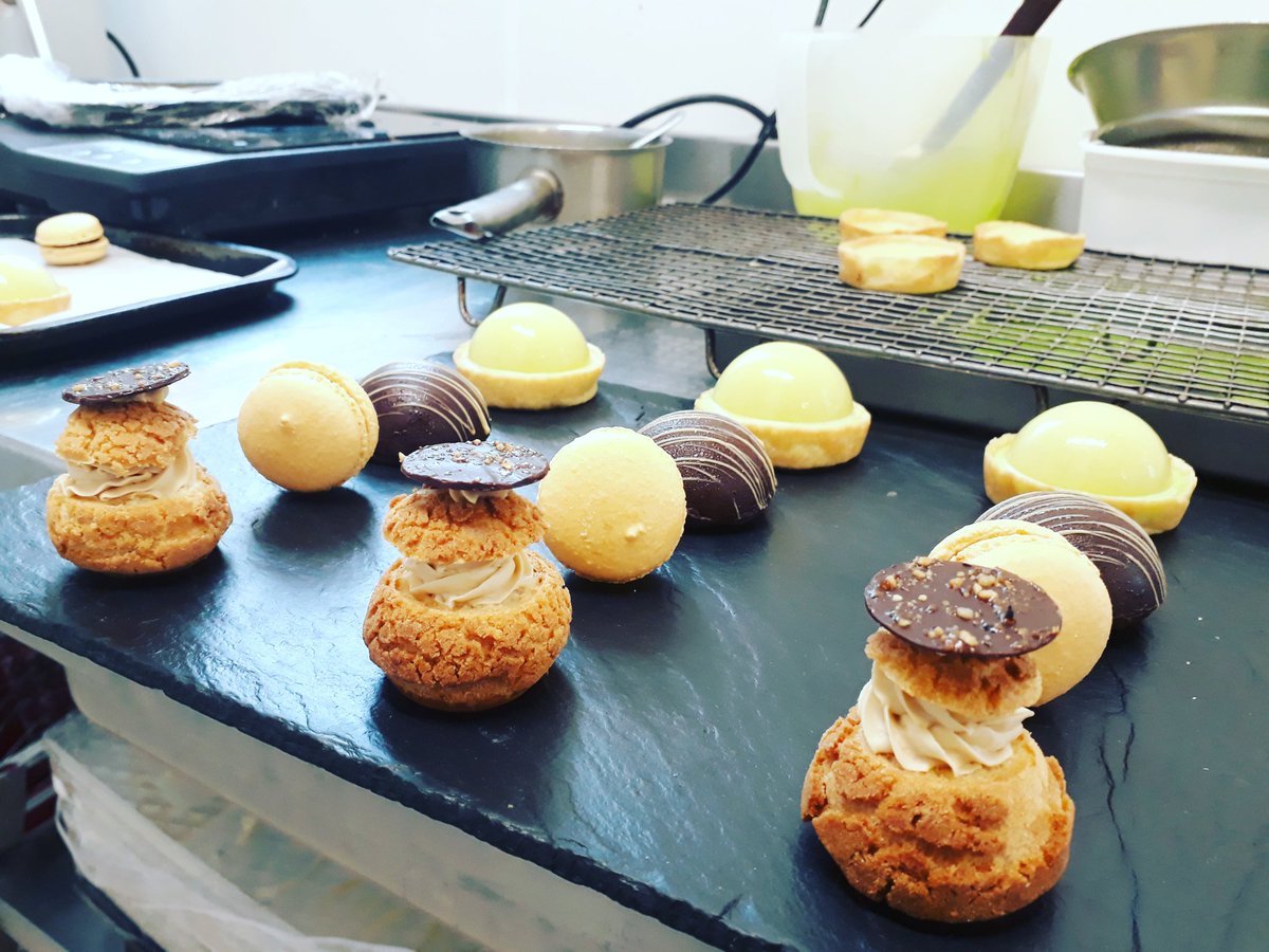 GenoiseJoe's tweet photo. Prototype afternoon tea menu!

Poached pear glazed tart 
Mango and passionfruit teacake 
Chocolate orange macaron
Salted caramel choux bun https://t.co/Gi8GKSGllu