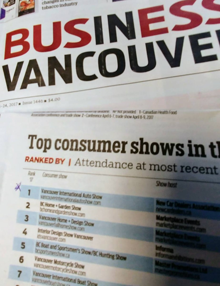 VanAutoShow's tweet photo. Vancouver Int'l Auto Show ranked #1 Consumer Show in Lower Mainland, by attendance. Thx to all our friends&fans! #vanautoshow17 @BIVnews https://t.co/D5L9QTh0YA