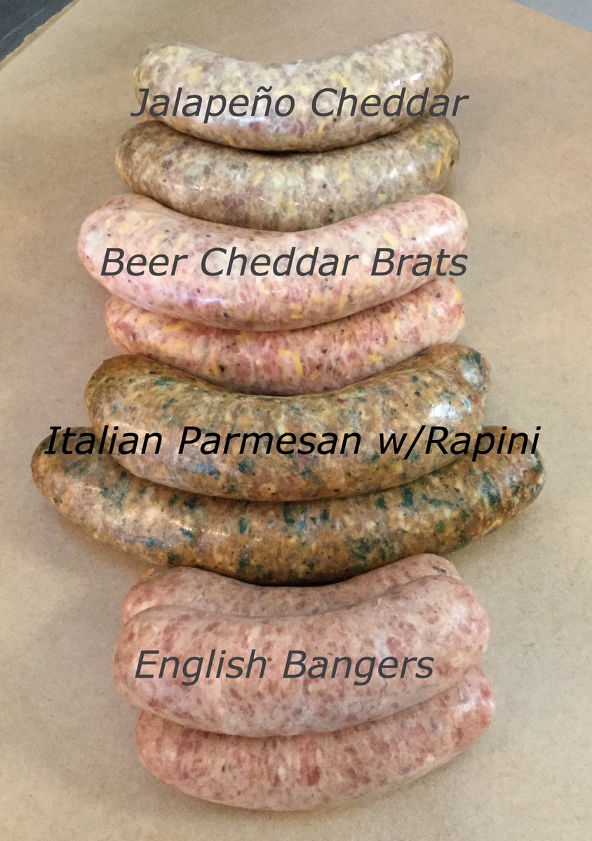 TheLocalYocals's tweet photo. Fresh housemade sausages are ready for your grill! $7.50 per pound #localyocal #housemadesausages https://t.co/RG2KoUj6Gv