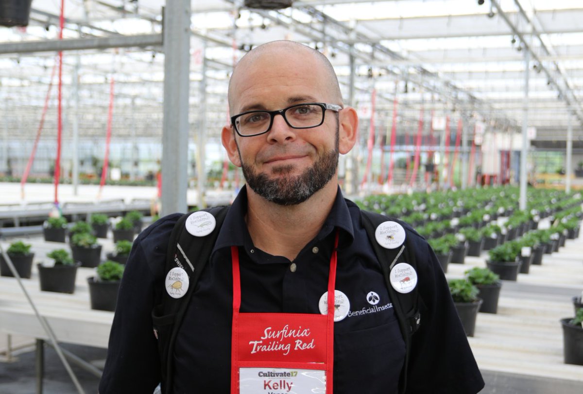 BugladySuzanne's tweet photo. @Kmvance79 from Beneficial #Insectary sporting the #Buglady Consulting buttons. #cultivate17 Biocontrol workshop. @American_Hort #biocontrol https://t.co/mYSpSNlMUX