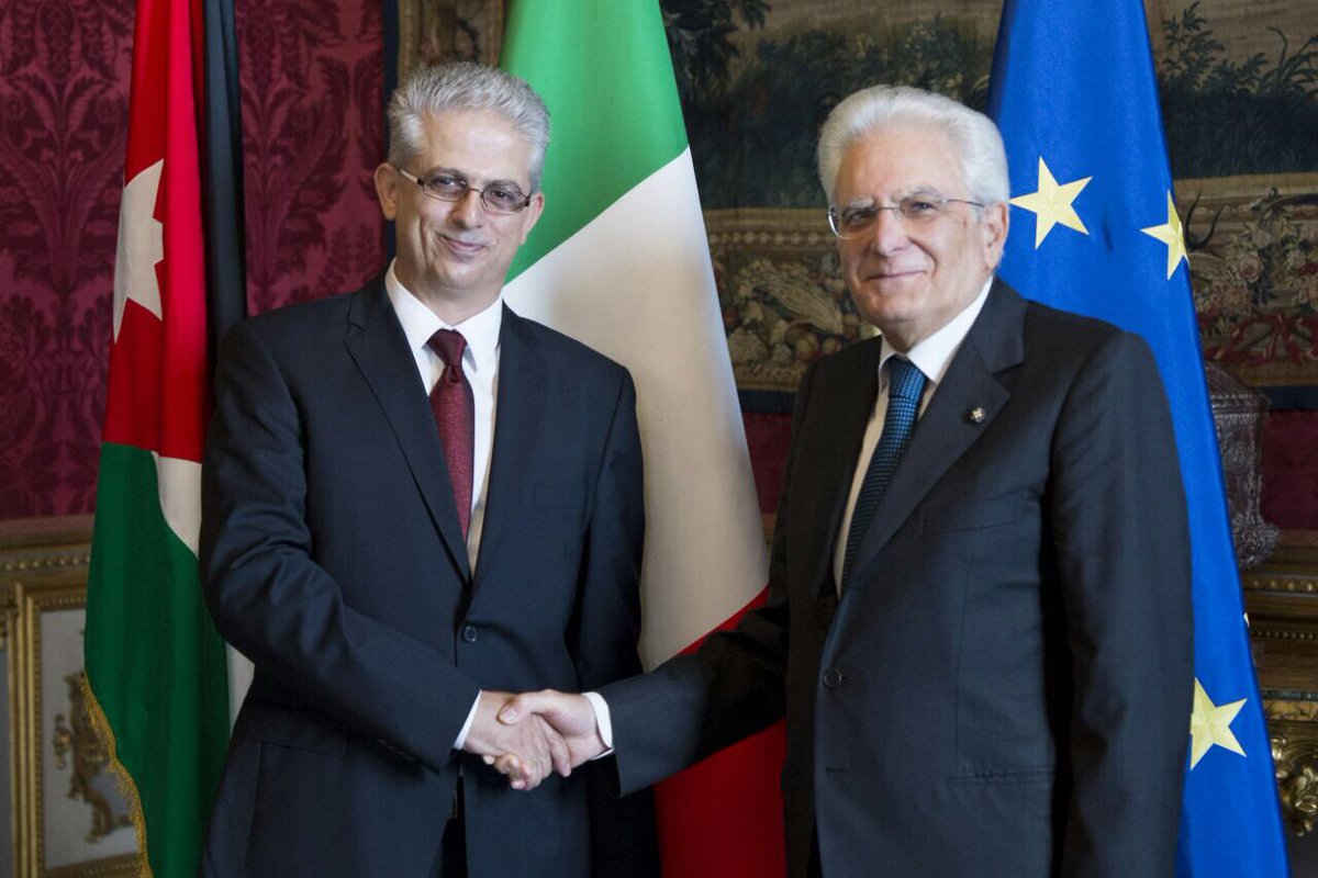 JoEmbassyIT's tweet photo. "L'ambasciatore Khouri ha presentato le sue Credenziali a S.E. Sergio Mattarella, Presidente della Repubblica Italiana #jordan #italy" https://t.co/A8vdJyutRL