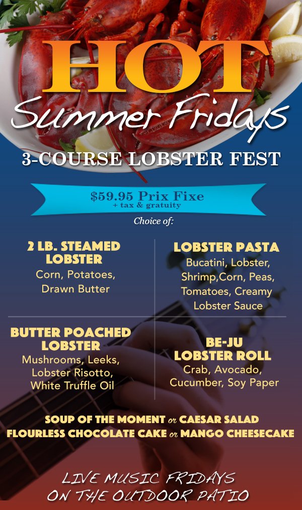 JewelRestaurant's tweet photo. #LobsterFest continues tonight with LIVE #reggae music on The Patio with @dnasmusic #celebratesummer https://t.co/ajabualJHc