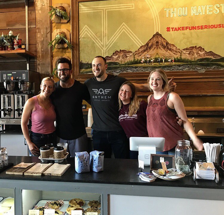 rustindodd's tweet photo. Randomly working at @ThouMayCoffee this morning and Peter Moylan popped in and ended up offering advice on a Sledge-iatto recipe. https://t.co/0YwVsxyYix