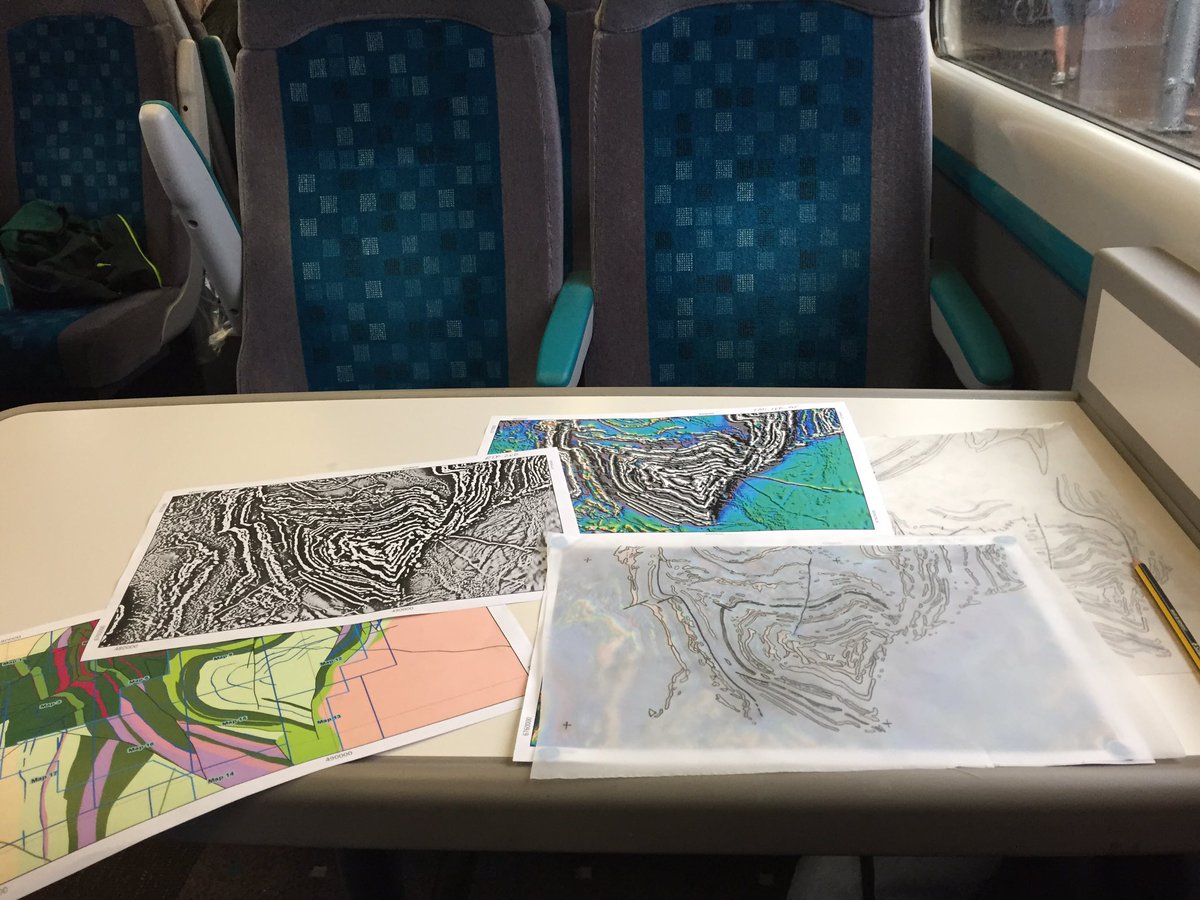 Jamie_Priceless's tweet photo. What better place to interpret aeromagnetic imagery of an Australian fold than on a train in rainy Wales?! #๐ #GoldenFold? #YSGB https://t.co/ErDxZAnuvm