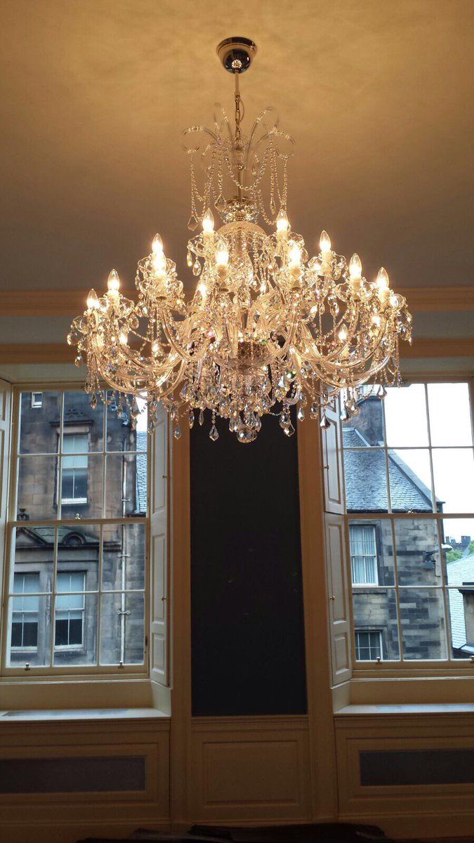 llboutiq's tweet photo. Three of our stunning 24 arm crystal chandeliers installed at the historic Riddles Court, Royal Mile, Edinburgh by @KGElectrical https://t.co/XPKLzPw2iu
