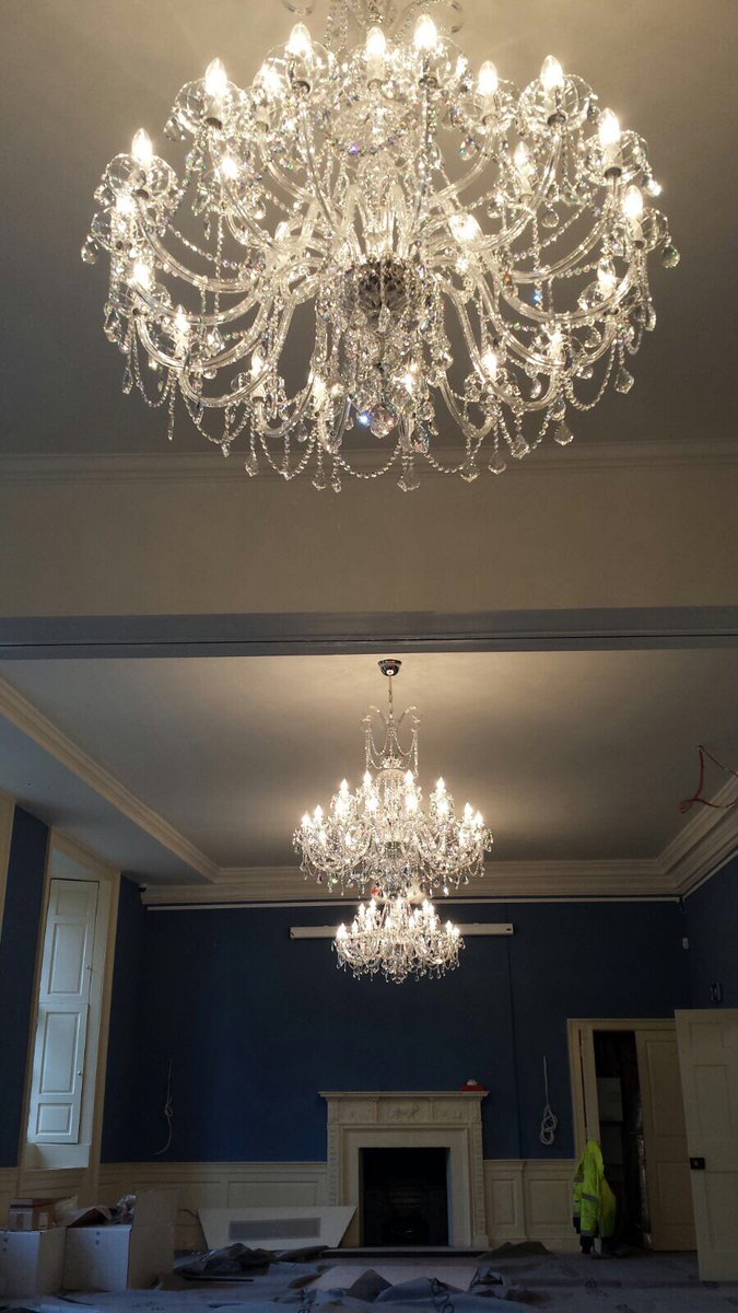 llboutiq's tweet photo. Three of our stunning 24 arm crystal chandeliers installed at the historic Riddles Court, Royal Mile, Edinburgh by @KGElectrical https://t.co/XPKLzPw2iu