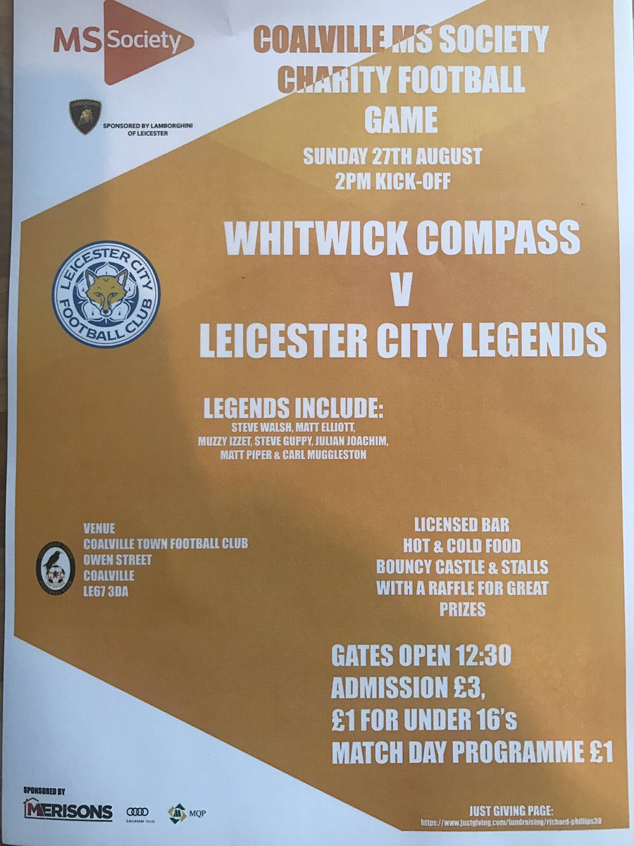 MSCoalville's tweet photo. #mssociety #charity #football #coalvilletownfc #upthecompass #leicestercitylegends https://t.co/D07MMiazPY