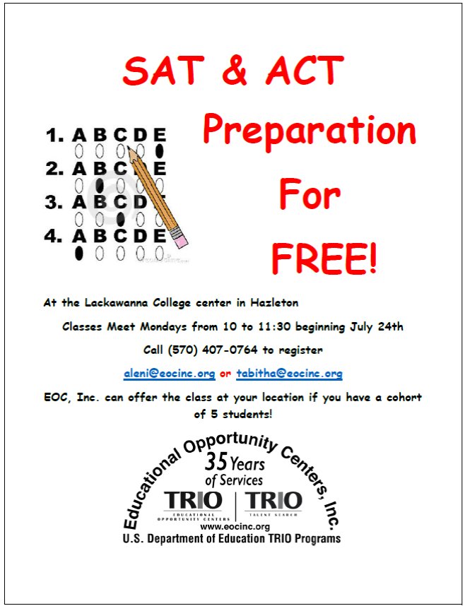eocinc's tweet photo. FREE SAT & ACT Preparation #TRiOWorks #EOCWorks https://t.co/uhdKVhS9Xu