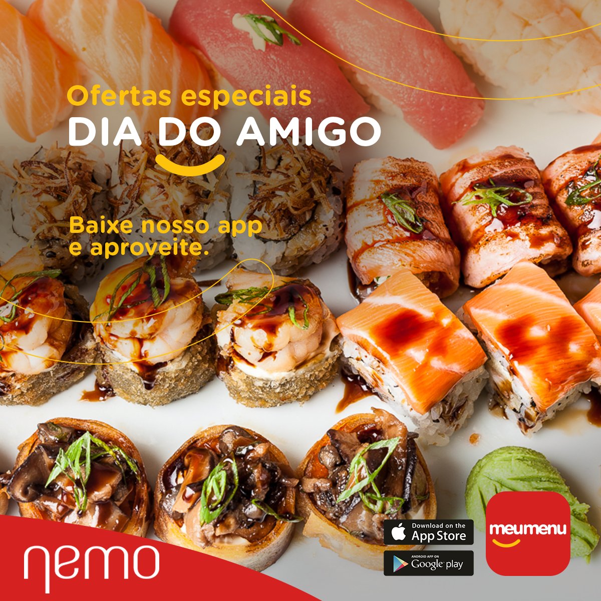 meumenunet's tweet photo. E aí, rola um sushizinho hoje? 😛🍣 Baixe agora o app do #MeuMenu e aproveite as ofertas de Dia do Amigo, que estão valendo até domingo! https://t.co/sYlGjZl3wf