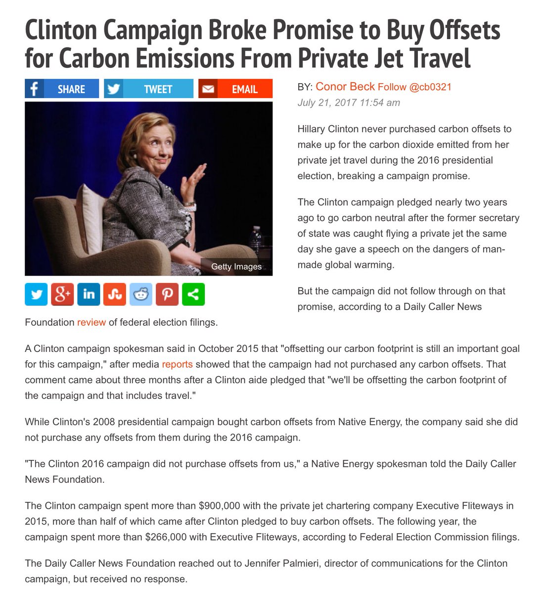 chiIIum's tweet photo. .@HillaryClinton's Campaign Broke Promise to Buy Offsets for Carbon Emissions From Private Jet Travel https://t.co/4FokQrnHoB https://t.co/Ehy7LQvX98