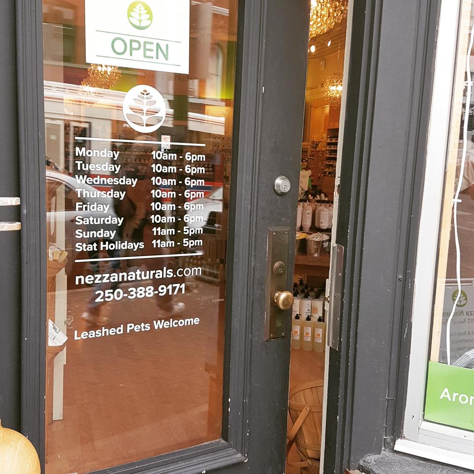 NezzaNaturals's tweet photo. Welcome! We love our new window decal, inviting you and your leashed pets into the shop. 🐾 #yyj #shoplocal https://t.co/VSe25KrleR