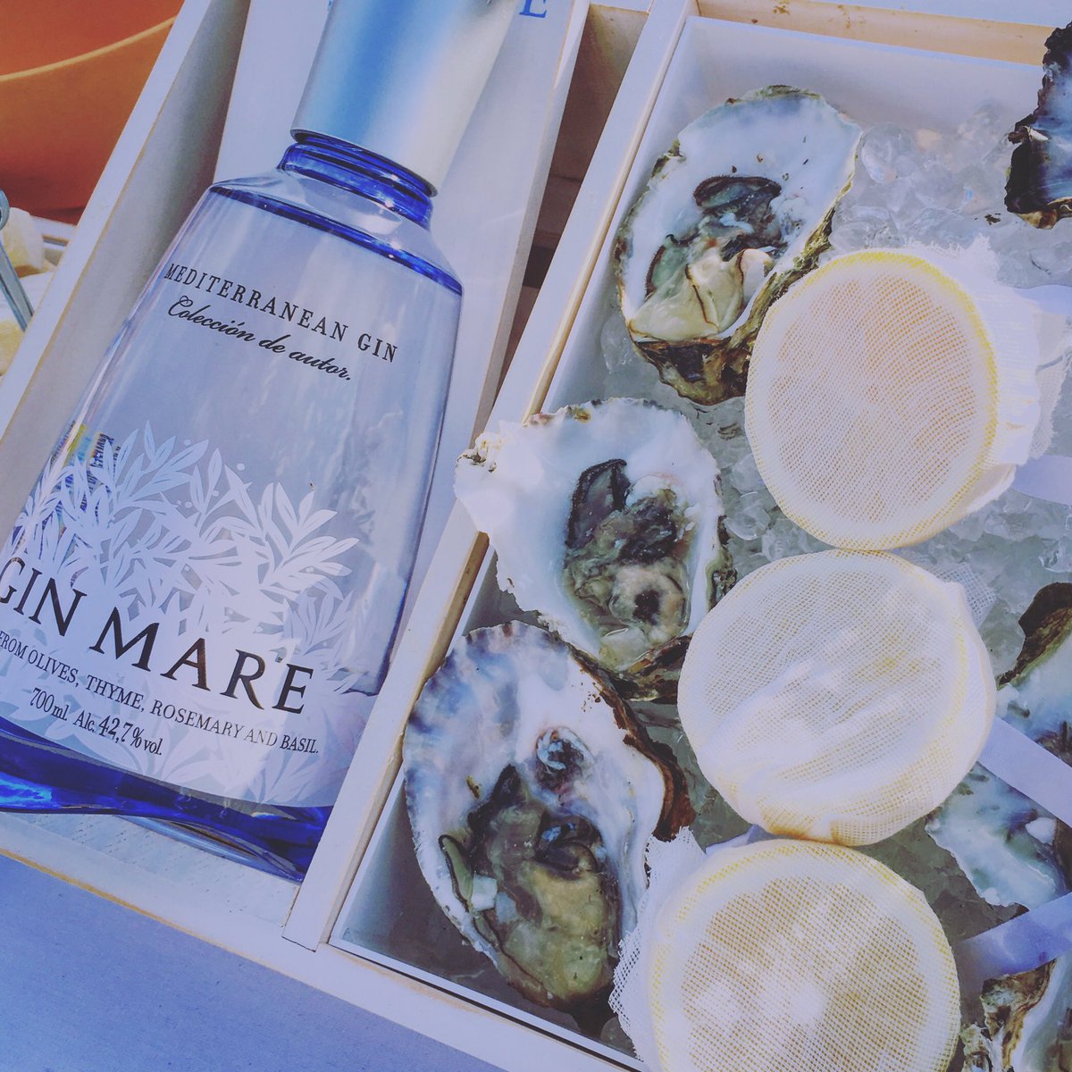 GinMare's tweet photo. We can't think of a better pairing, #GinMare and oysters. #MedRooftops https://t.co/BVKhf2ub58
