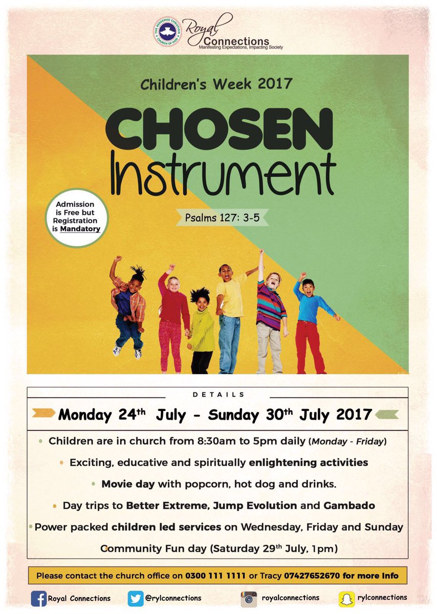 tlsomUK's tweet photo. Royal connections children church is having its annual children's week. Lots of activities are planned. Bring ur kids &amp; any child u know. https://t.co/61la1tisUA