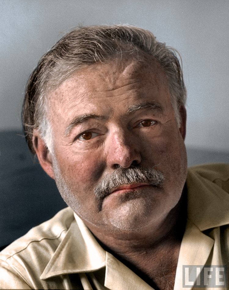 ColorizeHistory's tweet photo. Ernest Hemingway, as photographed by Alfred Eisenstaedt in Cuba, August of 1952 https://t.co/Y29Ty6zLiH