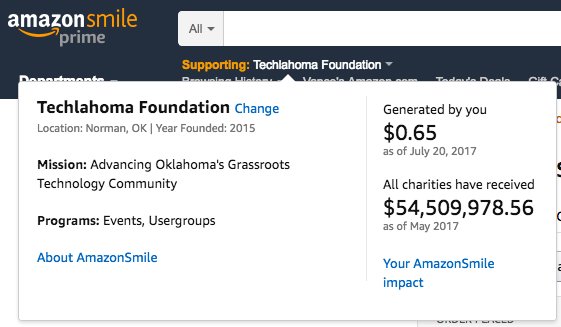 techlahoma's tweet image. Did you know you can support @techlahoma every time you shop Amazon by using Amazon Smile?
techlahoma.org/get-involved/