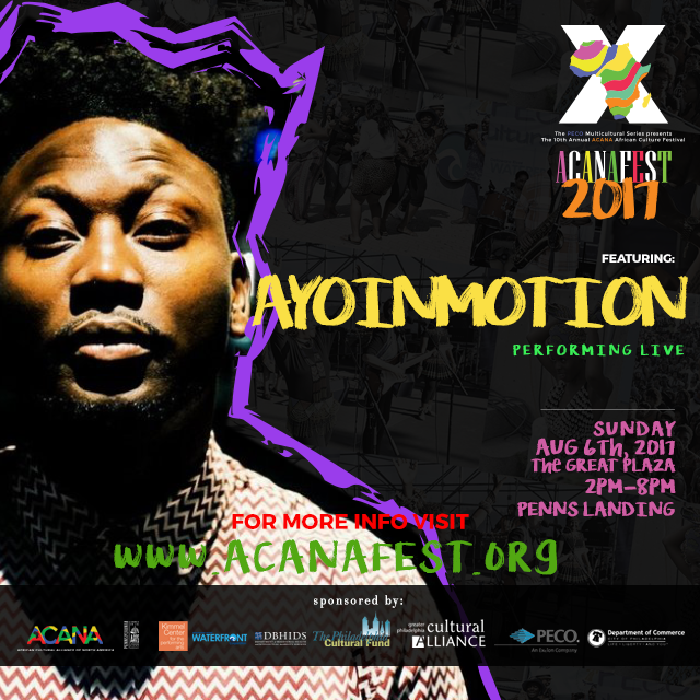 ACANAevents's tweet photo. Don't miss these great acts! @Ayoinmotion @BUCKYRAW215 Eric Geso @RAFIYAMUSIC @KatzSharon and more @penns_landing Aug 6th! https://t.co/Skv2FKpwHV