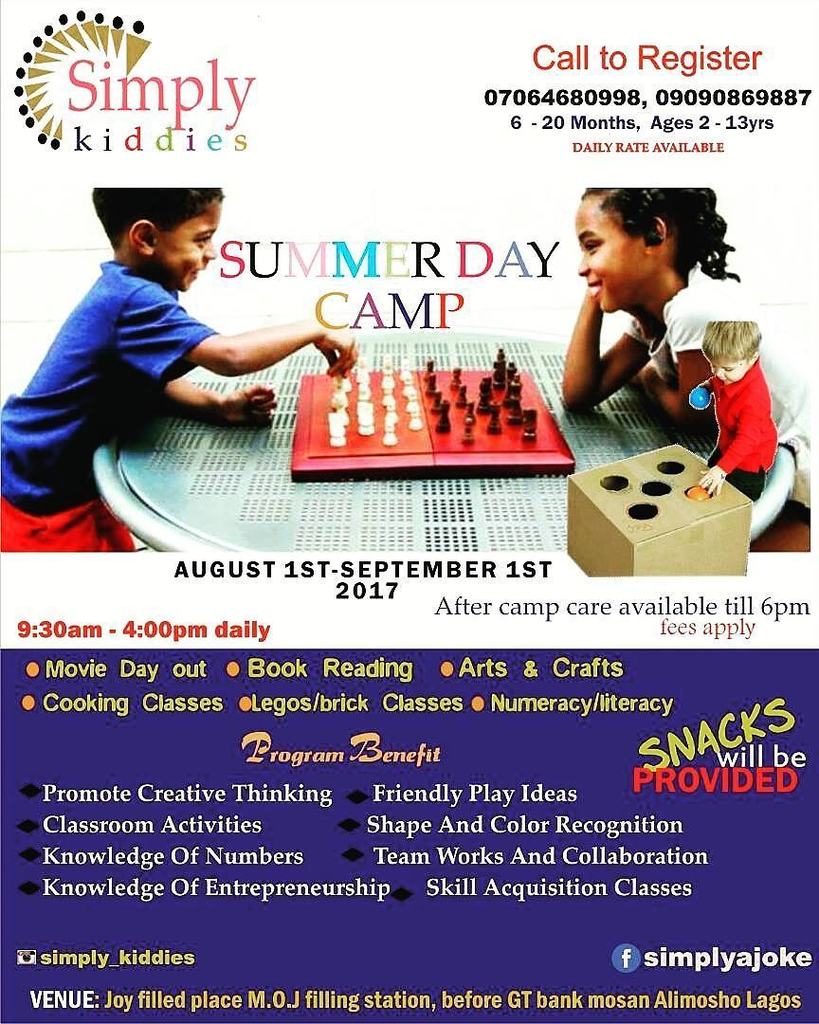 #Summercamplagos 🎤@simply_kiddies will be a summer to remember with Activities such as: Movie day out, Bead/crotch… ift.tt/2uHnYHM