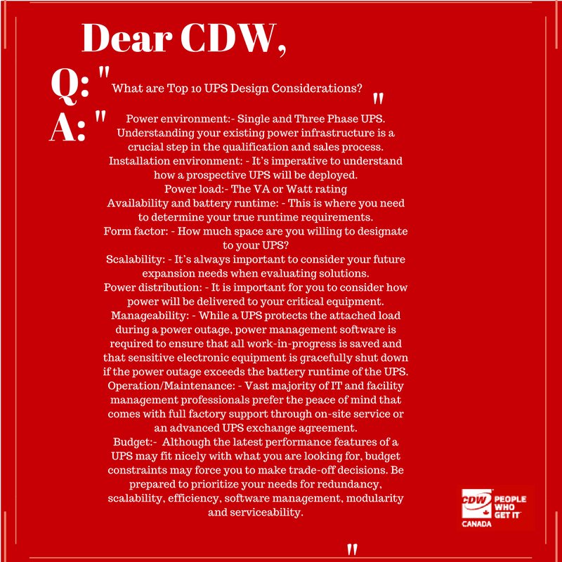 CDWCanada's tweet photo. Thank you @AviSCDW for your expertise on many concerns about #UPSdesign considerations. #dearCDW #ITsolutions https://t.co/ZHOrYVJgYI https://t.co/fLaq1PKL7o