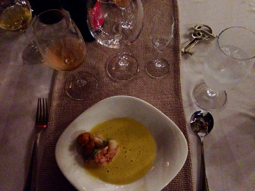 Sous vide Prawns, Sweetcorn Velouté and Pea Flour Fritter @HauteCabriere Pop-up at Zimbali <a href="/we_chef/">westley muller</a>  <a href="/nicvwyk/">nic van wyk</a>