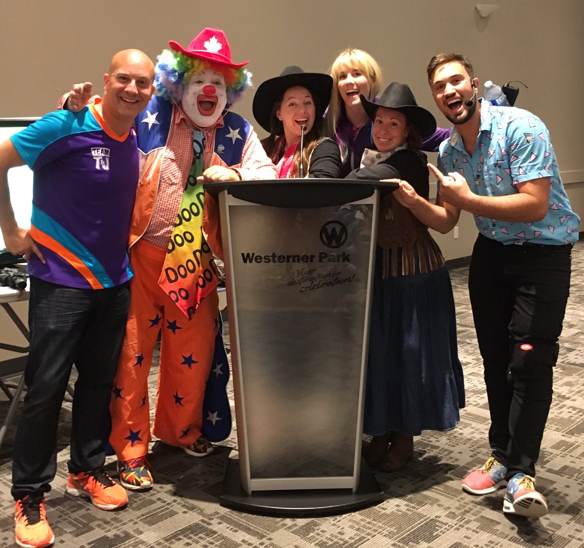 WesternerDays's tweet photo. The crew is here @DooDoo_TheClown @CutestShow @aMATTHEWSmagic @teamtandj in the Saputo Kids Corral putting on a great show! #WesternerDays! https://t.co/TkXpxhEQlq