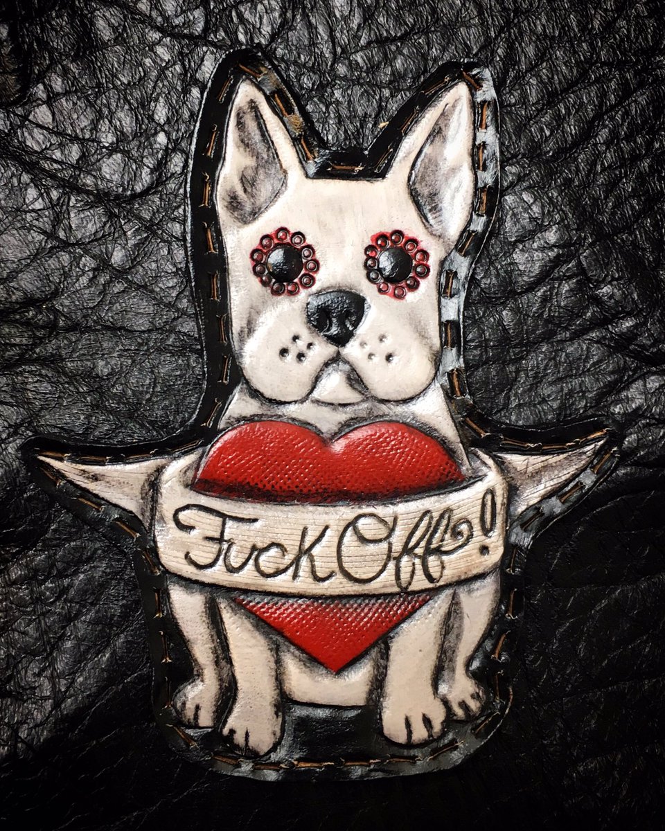 JosieDybe's tweet image. Frenchie Friday! Can we make that a thing? This jacket patch is done! ❤️ #frenchie #frenchielover #jacketpatch #leatherjacket #leatherpatch