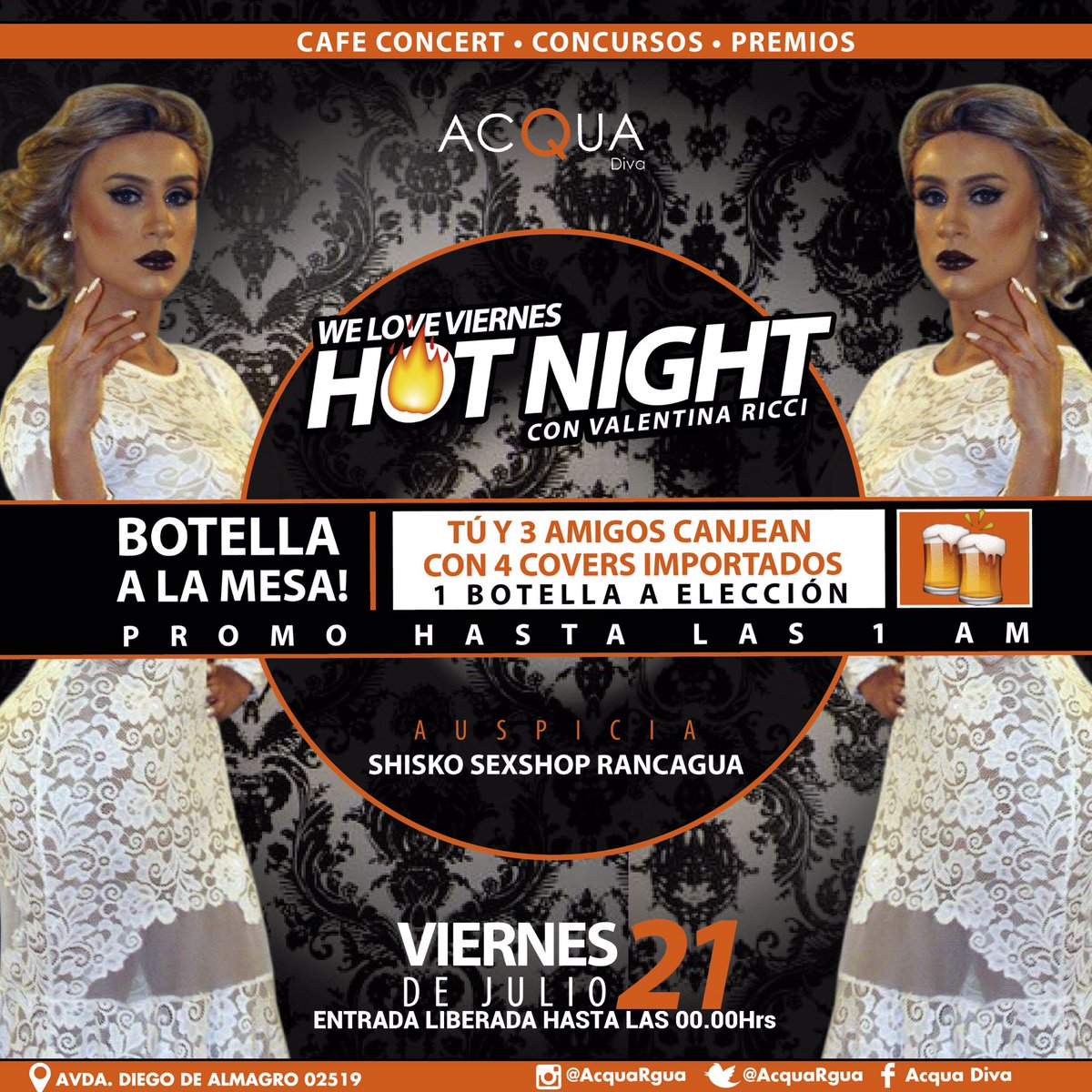 AcquaRgua's tweet photo. HOY! We Love Viernes! Hot Night 🔥😈
Con Valentina Ricci
Concursos/Cafe Concert/ Promos Acqua
Entrada Liberada hasta las 00.00Hrs.
#SomosAcqua https://t.co/xixkLaKmAI
