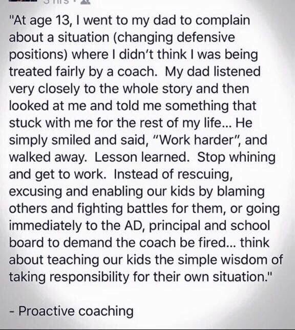 CoachJasonWitt's tweet photo. Love the advice of this dad. Parents, resist the urge to bail out your athletes. Encourage them to work harder! Force the coach to play you. https://t.co/z7N7Zmwqra