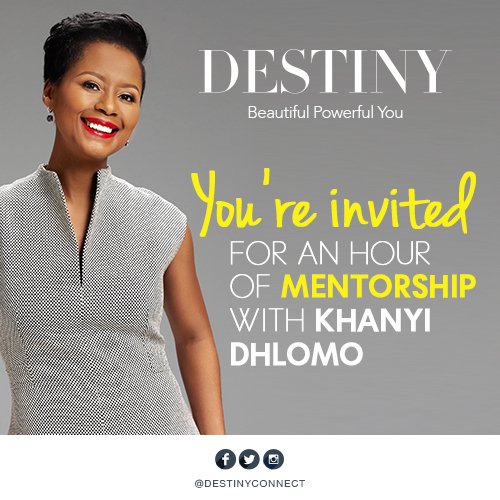 Destiny Magazine (@destinyconnect) on Twitter photo Don't miss out on an hour of free mentorship from Ndalo Media CEO <a href="/KhanyiDhlomo/">Khanyi Dhlomo</a> next Wednesday. More details: ow.ly/GCsw30dOXyT Don't miss out on an hour of free mentorship from Ndalo Media CEO <a href="/KhanyiDhlomo/">Khanyi Dhlomo</a> next Wednesday. More details: ow.ly/GCsw30dOXyT