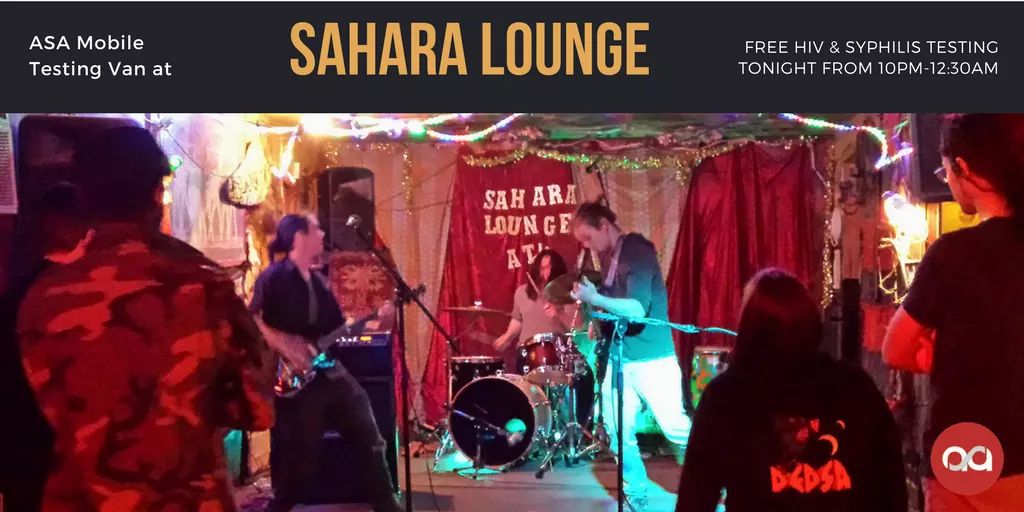 KUMATX's tweet image. K.U.M. join us for ladies night at The Sahara Lounge from 10pm-12:30 am for free HIV, syphilis, and Hep C testing! #TestATX