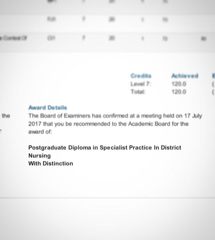 hjpnurse's tweet photo. Hard work paid off!! Final results received today 🎉👩🏽‍🎓🎉 #proud #districtnurse https://t.co/MVtxBG53Y2