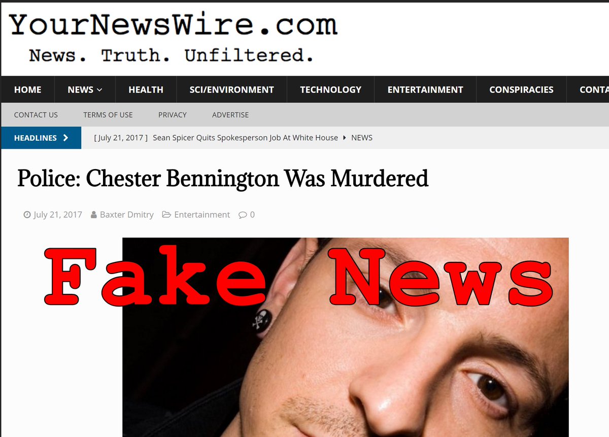 LeadStoriesCom's tweet photo. Fake News: Police Did NOT Say Chester Bennington Was Murdered
https://t.co/QpNLXLhcK8 #fakenews #chesterbennigton #ChesterBenningtonRIP https://t.co/azOwzZ9XTz
