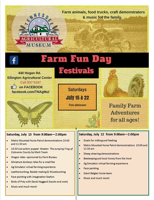 nashhealthorg's tweet photo. Teach your kids how their food goes from #farmtotable at Farm Fun Day, Saturday, July 22 from 9 am-2 pm @TNAgMuseum. https://t.co/RWS86S5nHM https://t.co/gSPJ4nNYxx