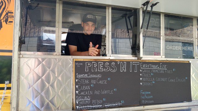 exhibitAbrewing's tweet image. We have @pressnit here serving up great sandwiches! John and Tyler play at 7pm