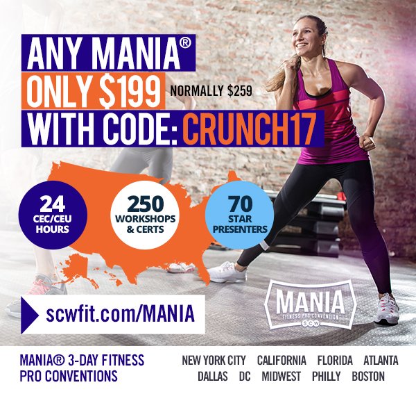 💰 Save $60 on Any MANIA®, courtesy of our friends from Crunch Fitness! Use discount code: CRUNCH17