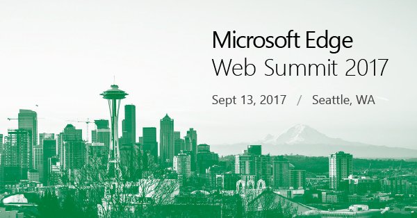 Stylized photo of the Seattle skyline. Text reads "Microsoft Edge Web Summit 2017. Sept 13, 2017. Seattle, WA."