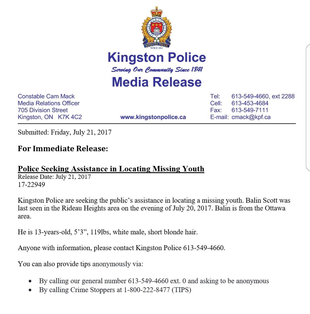MIHomeYGK's tweet photo. MISSING update: Photo of Balin Scott, 13, last seen in Rideau Heights, #ygk. https://t.co/L3dRv2UNsz