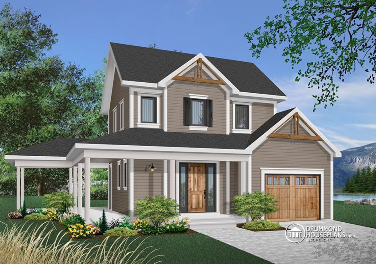 MODERN FARMHOUSE WITH RUSTIC TOUCH

Large covered porch, 2-3 bedrooms, garage, master with private balcony # 3902

drummondhouseplans.com/house-plan-det…