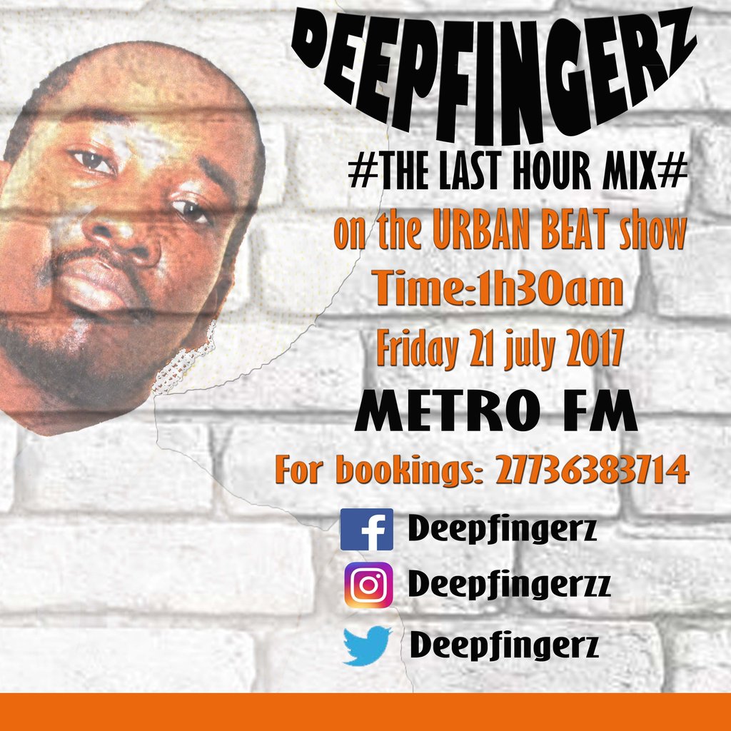 DeepFingerZ's tweet image. Don't forget to tune in Mzansi @METROFMSA @VinnyDaVinci @djchristossa @MluDJ #UrbanBeat