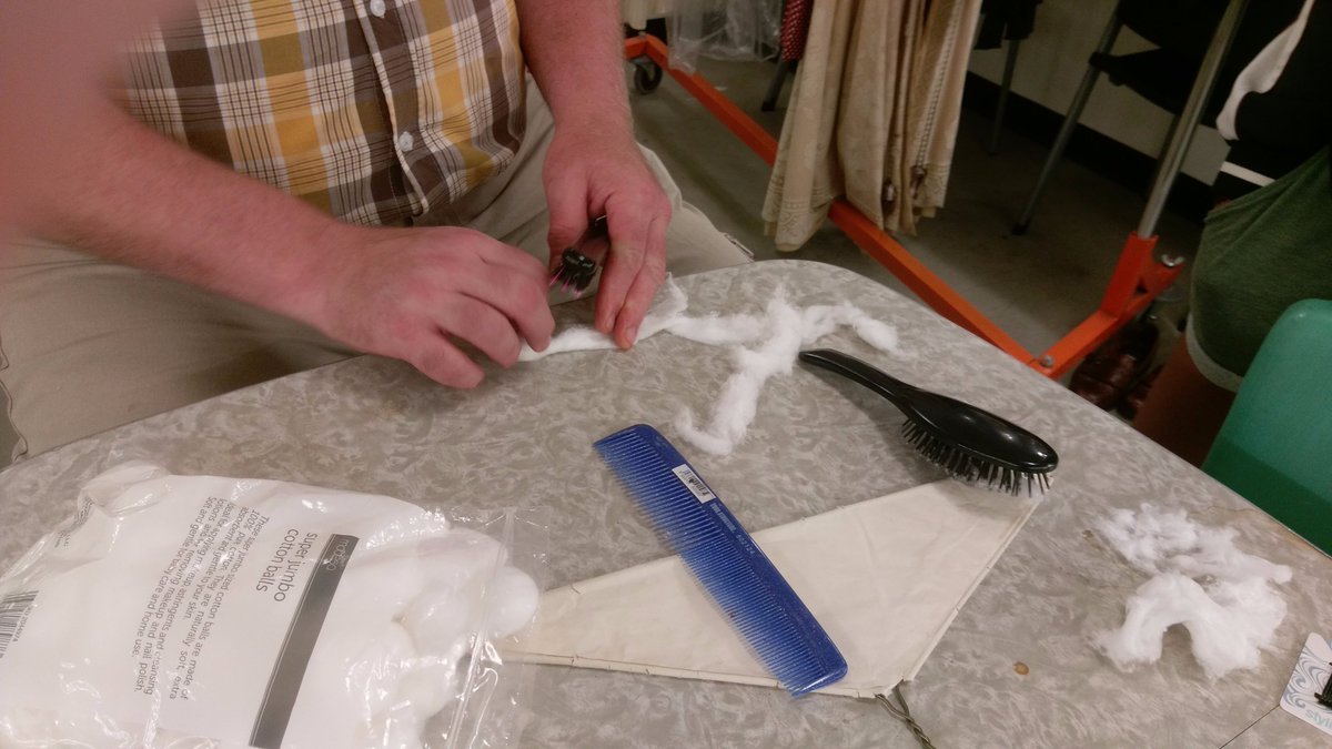 STAGEStheater's tweet photo. Hair pieces too pricey?  Learning how to do pin in streaks by brushing out a cotton ball!  Stage hair tricks! #makered #problemsolving https://t.co/KH3PZBshbX