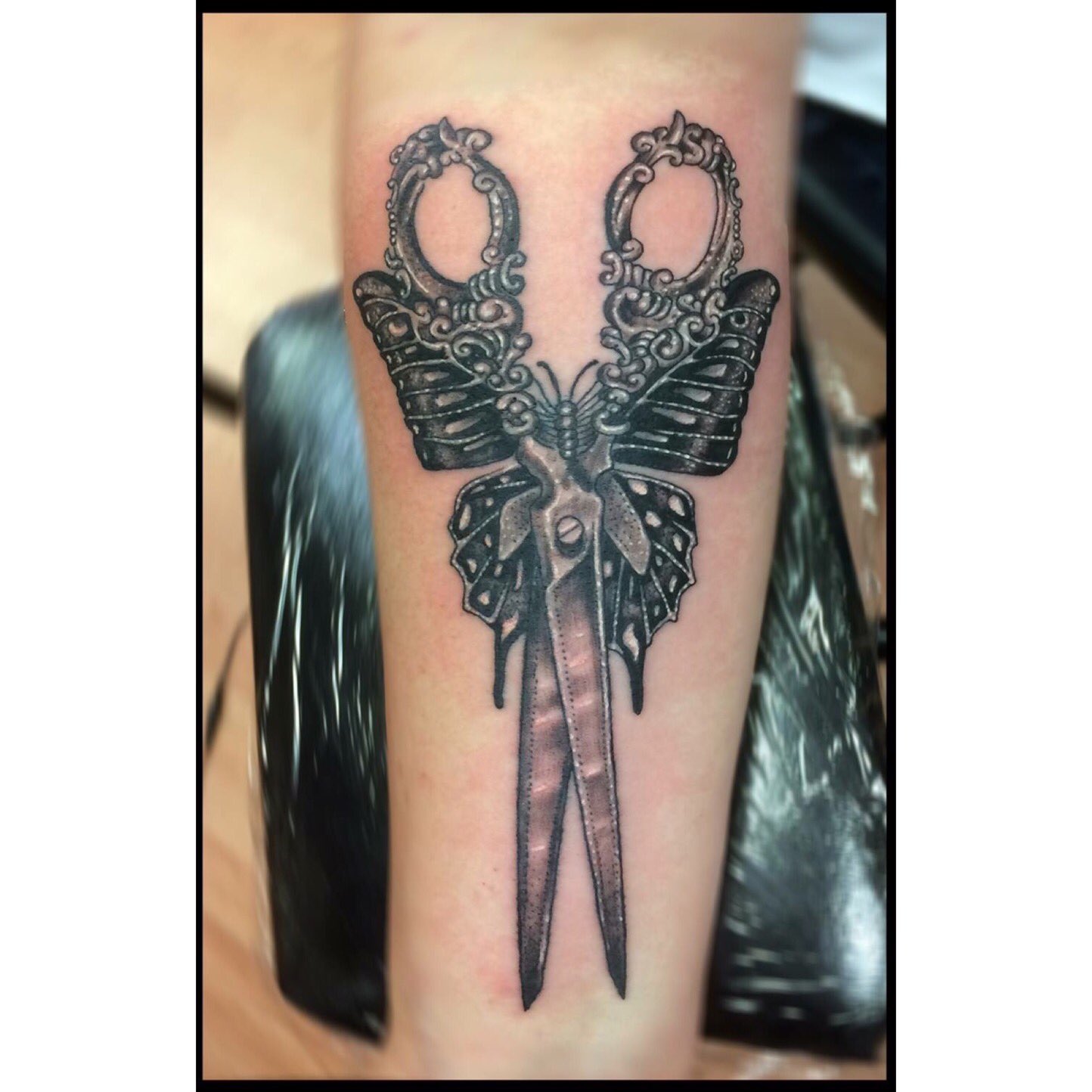 Girl Right Arm Scissor Tattoo