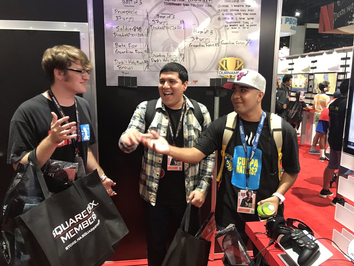 FinalFantasy's tweet photo. Mad props to "Guardian Forces" our #SDCC2017 Battle Tournament Champions! ๐ฅ๐ฅ๐ฅJoin our final tournament tomorrow!!! #Dissidia #FF30throwdown https://t.co/TrGpVFVcT4