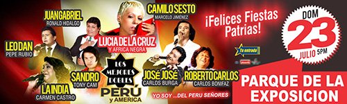 TuEntrada_Peru's tweet photo. Este domingo 23 de julio a las 5 de la tarde en el Parque de la Exposición, en el centro de Lima, en el concierto “Yo Soy… del Perú” https://t.co/yGSEJUylqf