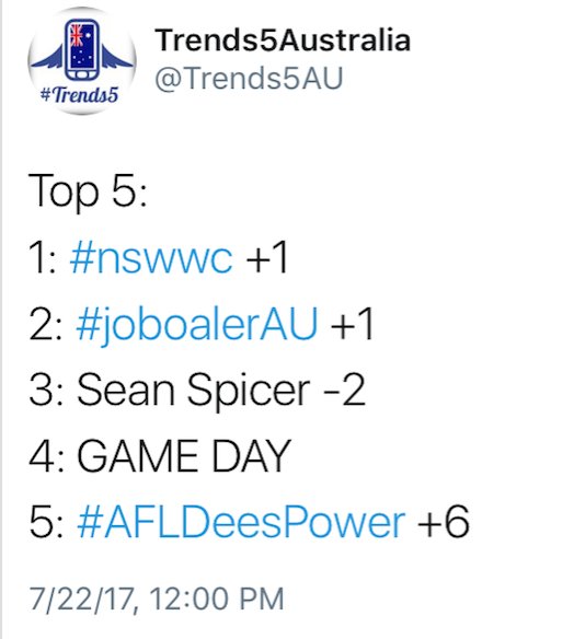 chaoskeeper11's tweet photo. Well done #joboalerAU. We are trending at #2. Let's be #1.  So happy we are above Sean Spicer! https://t.co/RxZAmTb0Wi