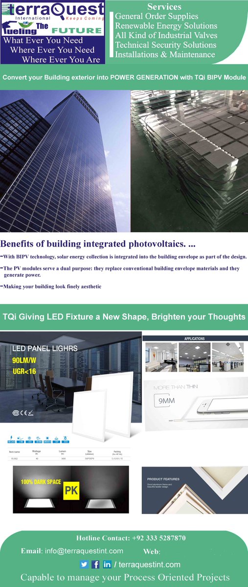 terraquestint's tweet photo. TQi Jul-2017 2nd Edition - #Solar #BIPV Covert your Buildings to #Power #Generation
#renewable #energy #project #LED #Lighting #Islamabad https://t.co/cotvWCyxn6