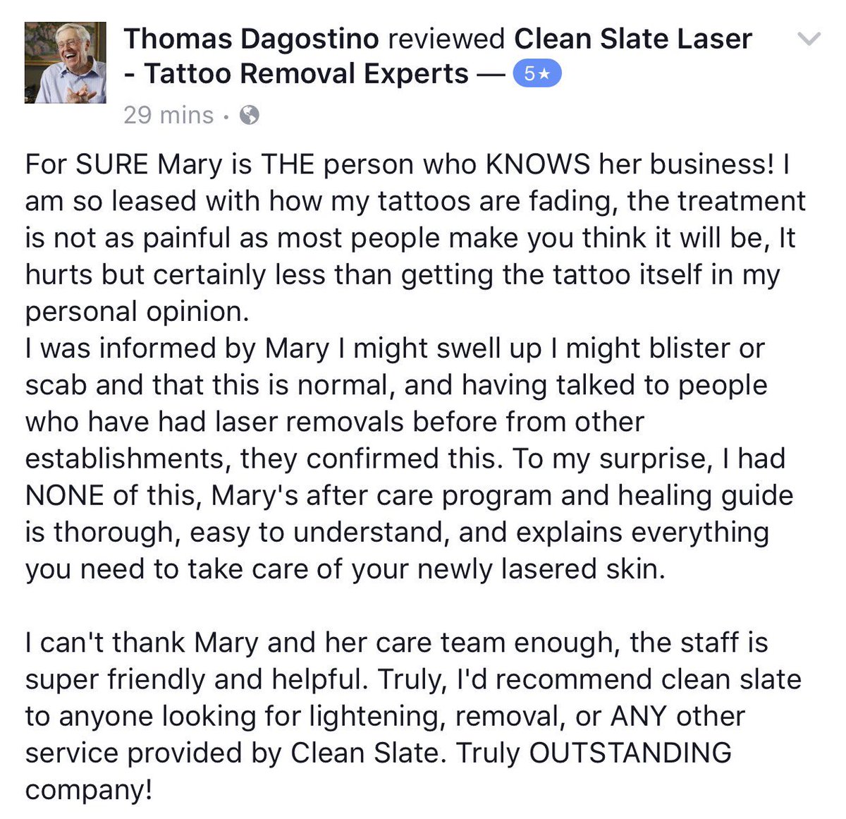 CleanSlateLaser's tweet photo. Thanks Thomas!!! #5star #tattooremoval #cleanslatelaser #reviews #whiteplains https://t.co/hOgZea26WJ