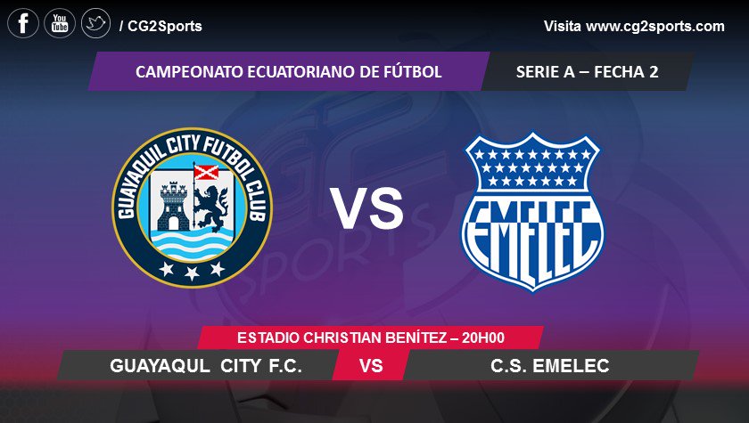 CG2Sports's tweet photo. A las 20h00 juegan #GuayaquilCityFC vs #Emelec en estadio #ChristianBenitez #CampeonatoEcuatoriano #CG2Sports https://t.co/QqZnIftuMb