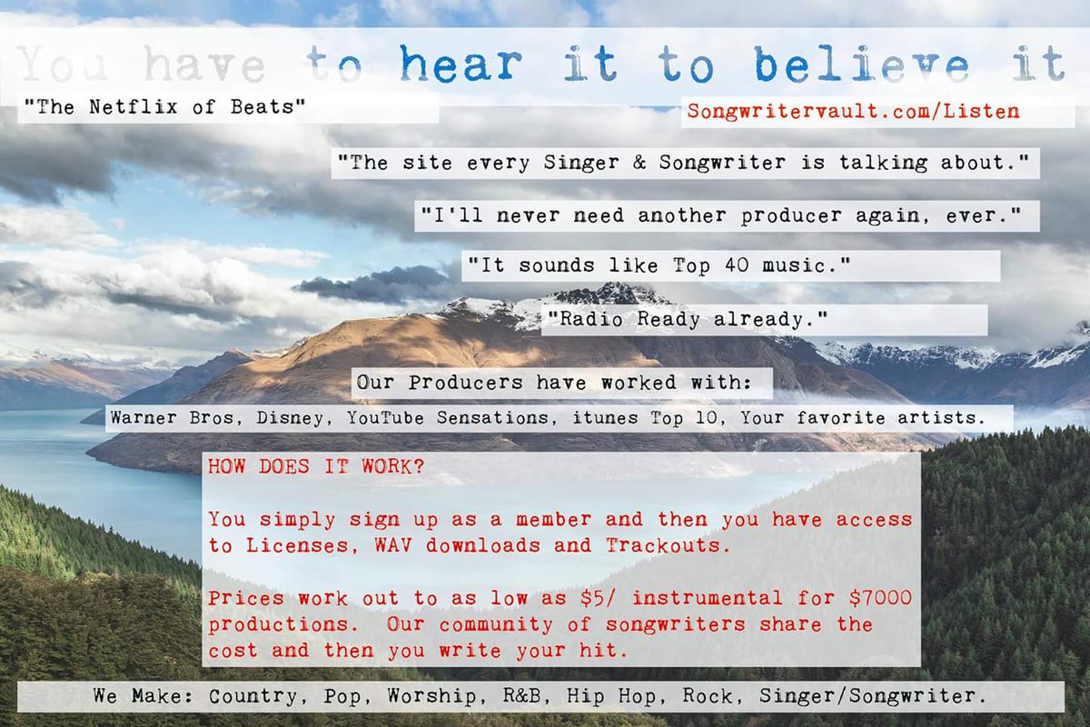 SongwriterVault's tweet photo. Great new music in The Vault for Singers and Songwriters! Write your hit today! https://t.co/851y7ruYOk https://t.co/cogfmDZnjV