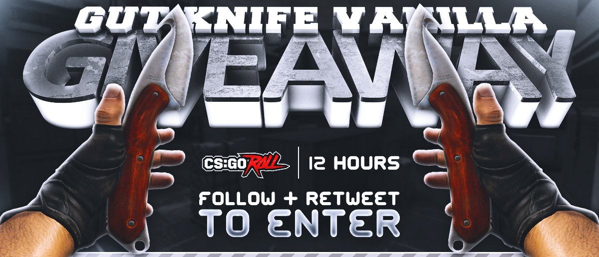 CSGORoll's tweet image. Gut Knife Vanilla Giveaway

- RT
- Follow
- Enable notifications on CSGORoll
- Play Freespin goo.gl/bMBHhz

Ends in 12 hours.
GL!