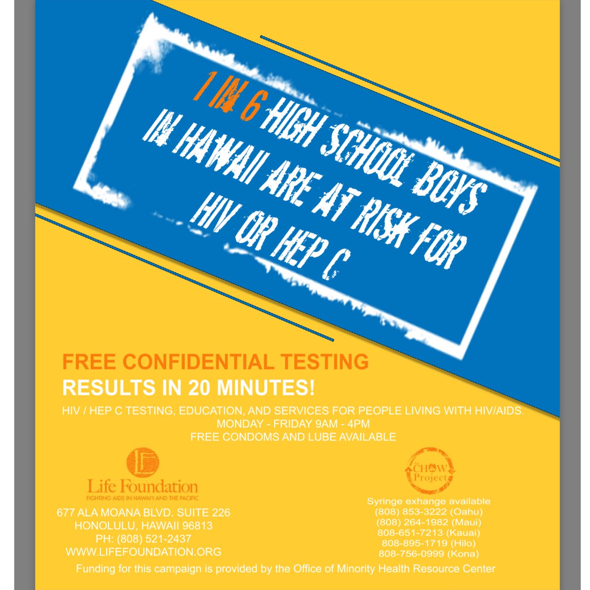 hawaiihhrc's tweet photo. Almost back to school time. 1 out of 6 Hawaii high school boys are at risk for HIV or Hep C #getrealgettested #knowyourstatus https://t.co/yGM7bPgGig